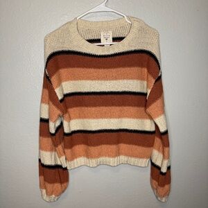 Billabong Seeing Double Cropped Sweater Cream Black and Brown Size L